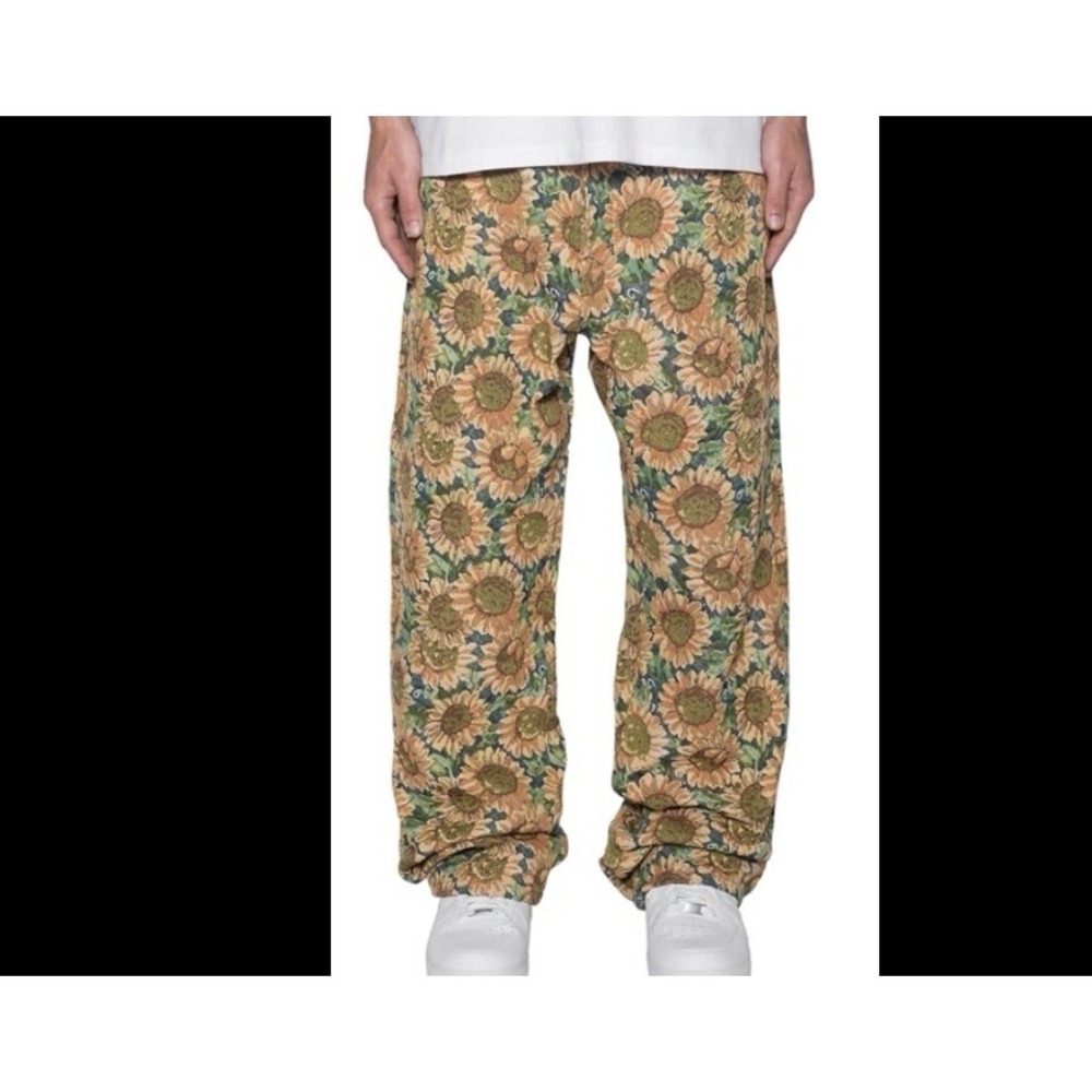 MMML Men's Colorful Jacquard Sunflower All Over Print Cargo Pants Baggy Size 31